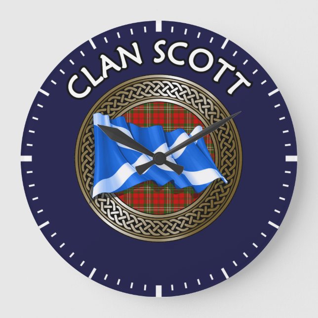 Reloj Redondo Grande Clan Scott Tartan Knot & Flag (Anverso)