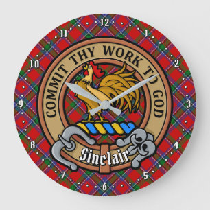Reloj Redondo Grande Clan Sinclair Escudo sobre Red Tartán