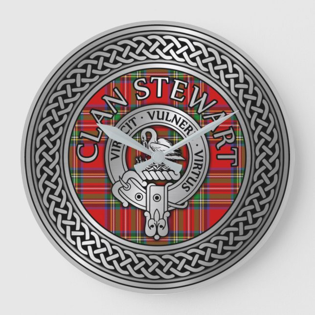 Reloj Redondo Grande Clan Stewart | Stuart Escudo y Tartan Knot (Anverso)