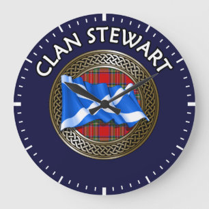 Reloj Redondo Grande Clan Stewart Tartan Knot & Flag