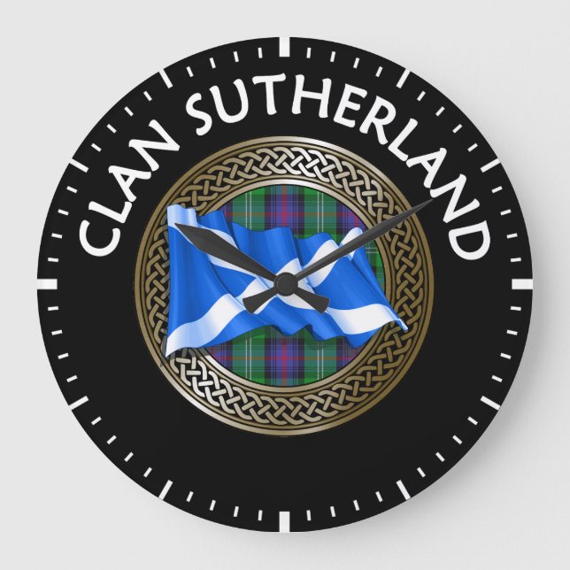 Reloj Redondo Grande Clan Sutherland Tartan Knot & Flag (Anverso)