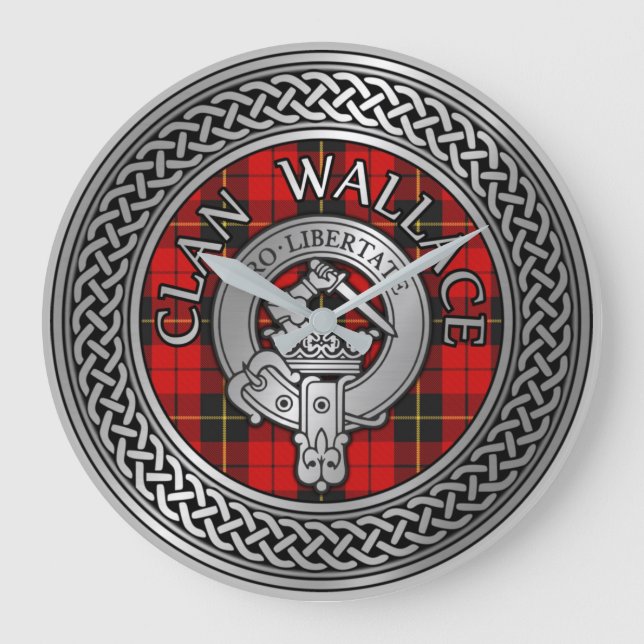 Reloj Redondo Grande Clan Wallace Escudo y Tartan Knot (Anverso)