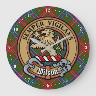 Reloj Redondo Grande Clan Wilson Escudo sobre Tartán Moderno