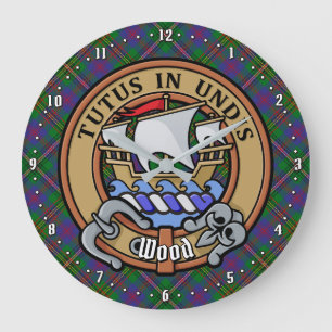 Reloj Redondo Grande Clan Wood Escudo sobre Tartán