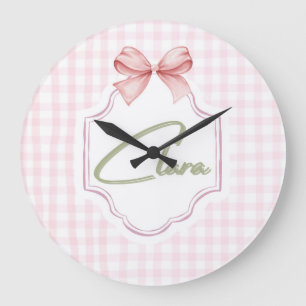 Reloj Redondo Grande Clara Baby Nursery personalizada Bow&Gingham