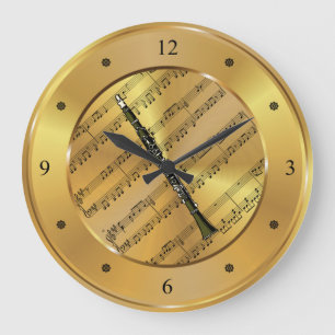 Reloj Redondo Grande Clarinet ~ Ficha - Fondo de oro ~ Único