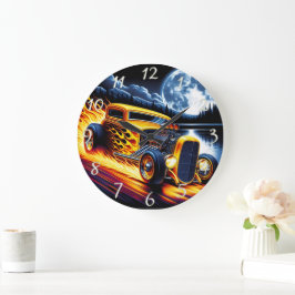 Reloj Redondo Grande Clásica carrera de varillas calientes bajo la luna