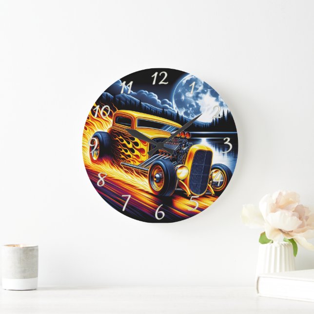 Reloj Redondo Grande Clásica carrera de varillas calientes bajo la luna (Hogar)