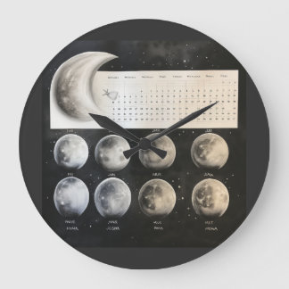 Reloj Redondo Grande Clásica Fases Lunares - Calendario Celestial Retro