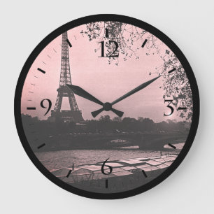 Reloj Redondo Grande Clásica Francia París Torre Eiffel puesta de sol G