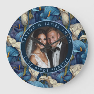 Reloj Redondo Grande Clásicas Lilas de Calla Azules Bodas Modernas