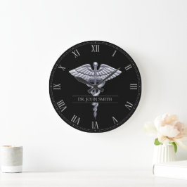 Reloj Redondo Grande Clásico Caducto de Plata sobre medicina negra