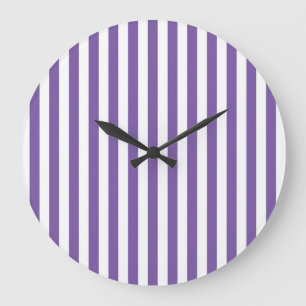 Reloj Redondo Grande Clásico de rayas verticales moradas y blancas