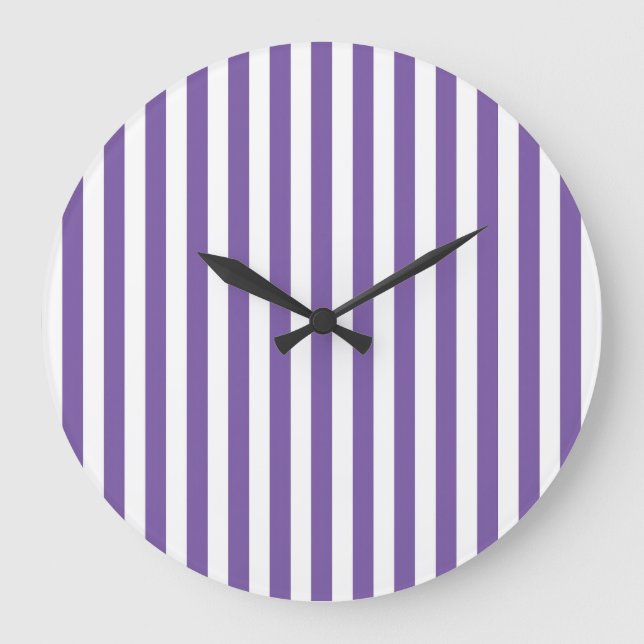 Reloj Redondo Grande Clásico de rayas verticales moradas y blancas (Anverso)
