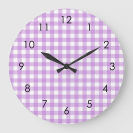 Reloj Redondo Grande Clásico Gingham Plaid Lilac Pastel Estético