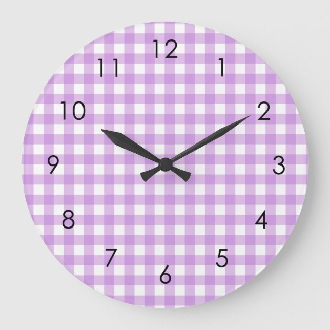 Reloj Redondo Grande Clásico Gingham Plaid Lilac Pastel Estético (Anverso)