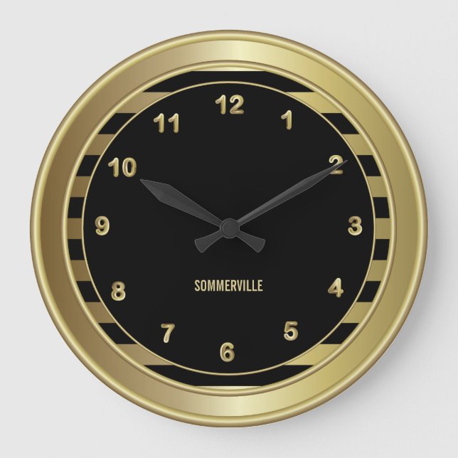 Reloj Redondo Grande Clásico negro y oro con rayas (Anverso)