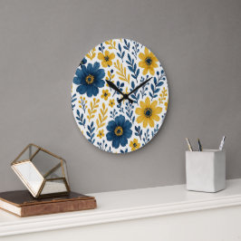 Reloj Redondo Grande Clásico patrón de arte floral étnico-mediterráneo