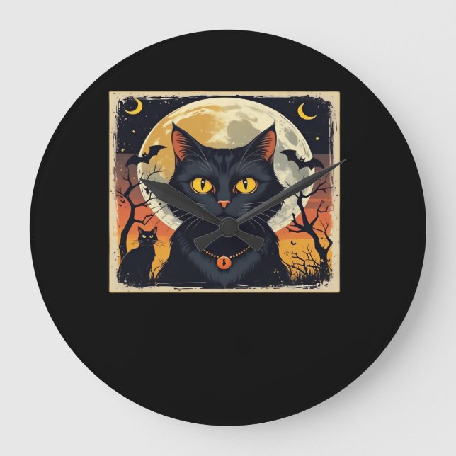 Reloj Redondo Grande Clásico Retro Black Cat Halloween T-Shirt Classic (Anverso)