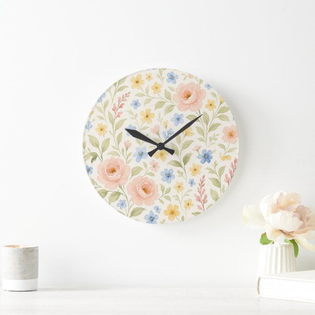 Reloj Redondo Grande Clásico Shabby Chic Patrón de arte floral francés (Hogar)