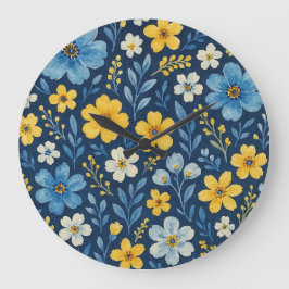 Reloj Redondo Grande Clásico Shabby Chic Patrón de arte floral francés