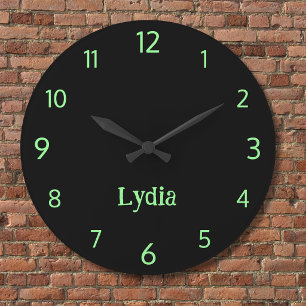 Reloj Redondo Grande Clásico y Elegante Nombre en Negro y Menta Neon