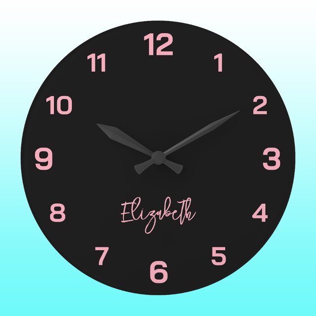 Reloj Redondo Grande Clásico y elegante nombre negro y rosa del bebé (Subido por el creador)