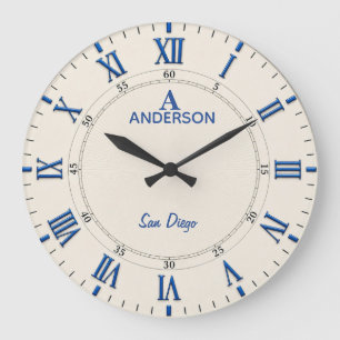 Reloj Redondo Grande Classic Blue White Roman Elegant