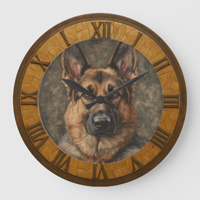 Reloj Redondo Grande Classic German Shepherd  Rustic Art Home & Office (Anverso)