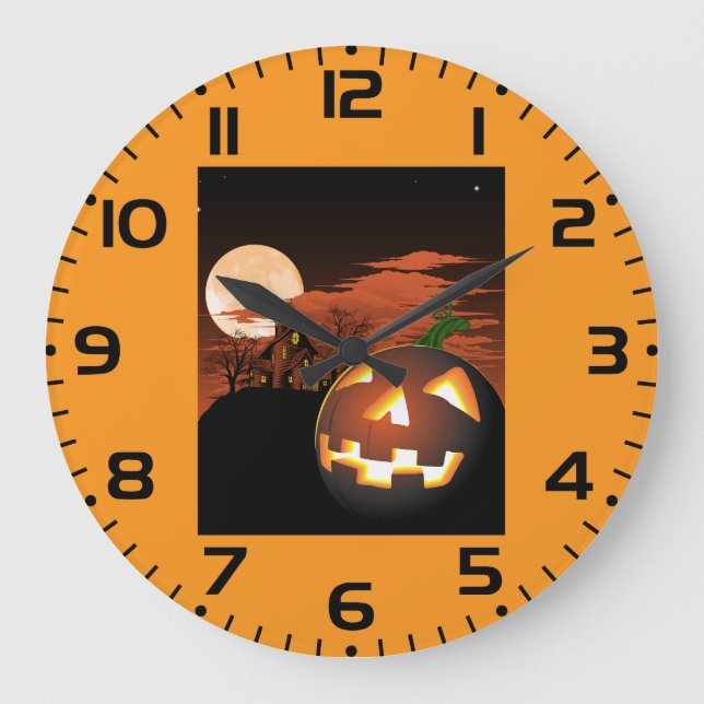 Reloj Redondo Grande Classic Halloween Jack-O-Lantern Creepy House (Anverso)
