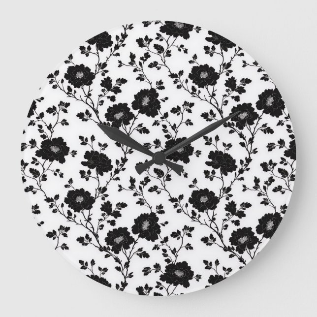 Reloj Redondo Grande Classic High Contrast Black Floral Silhouette (Anverso)