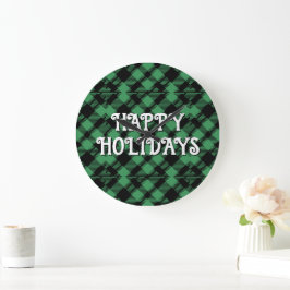 Reloj Redondo Grande Classic Holiday Green Checkered Pattern Custom