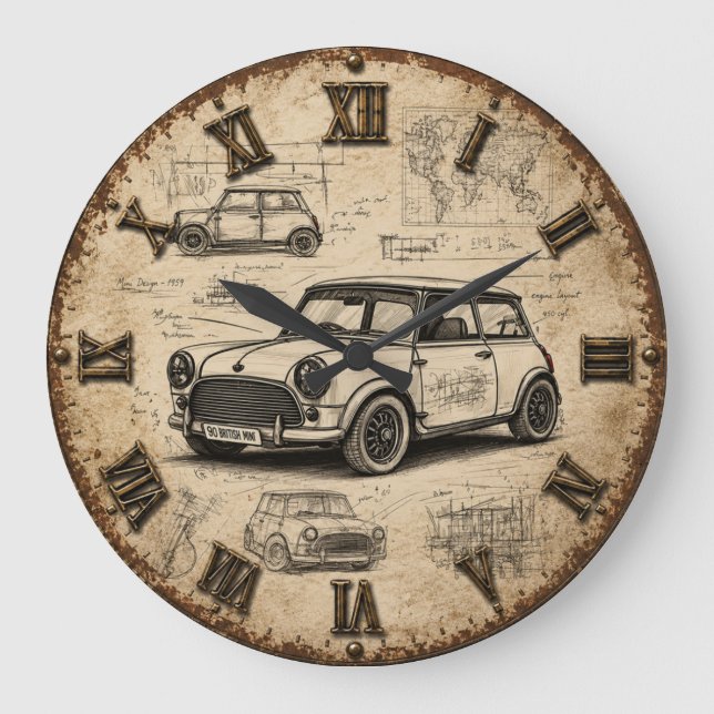 Reloj Redondo Grande Classic Vintage British Car  (Anverso)