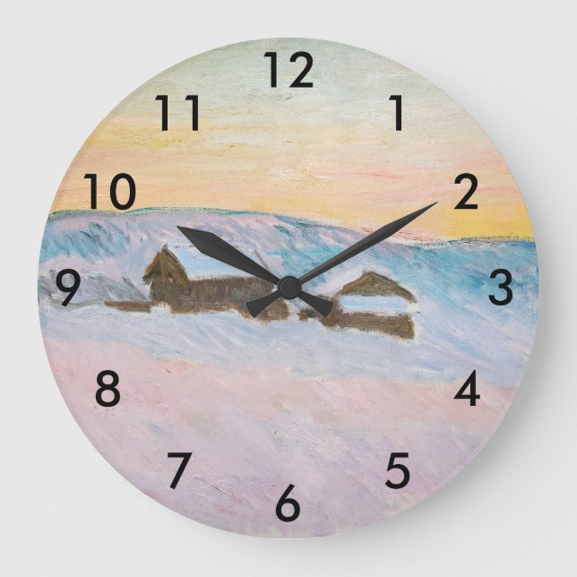 Reloj Redondo Grande Claude Monet - Paisaje noruego, casas azules (Anverso)