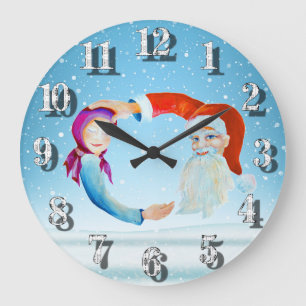 Reloj Redondo Grande Claus mágico de acuarela pintado a mano