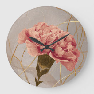 Reloj Redondo Grande Clavel Floral Rosa Rubor Oro