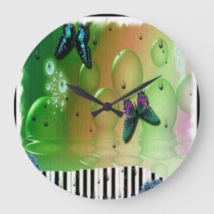 Reloj Redondo Grande Claves de piano para mariposas