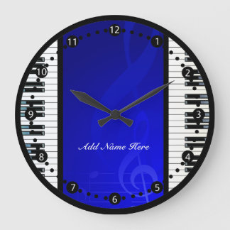 Reloj Redondo Grande Claves de piano personalizadas con notas musicales