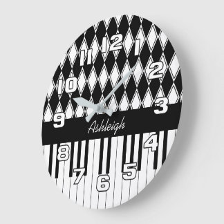 Reloj Redondo Grande Claves y diamantes de piano personalizados