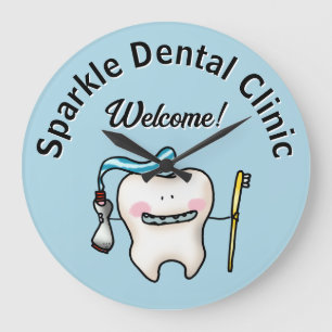 Reloj Redondo Grande Clínica Dental Dibujo Diente Mono Bienvenidos