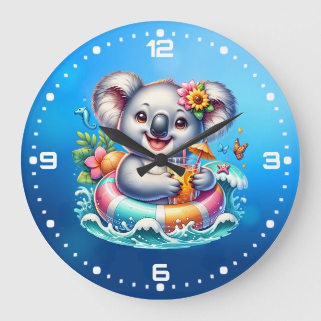 Reloj Redondo Grande Clipart de sublimación de koala de verano-97702 (Anverso)