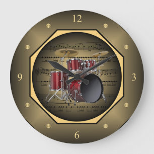 Reloj Redondo Grande Clock-tagon ~ Drum Set  ~ Sheet Music ~ Tuscan ~