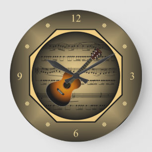 Reloj Redondo Grande Clock-tagon ~ Guitar ~ Sheet Music ~ Unique ~
