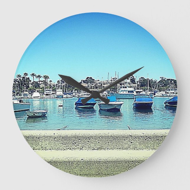 Reloj Redondo Grande Clock Wall Balboa Island Personal Photo Beach Bay (Anverso)