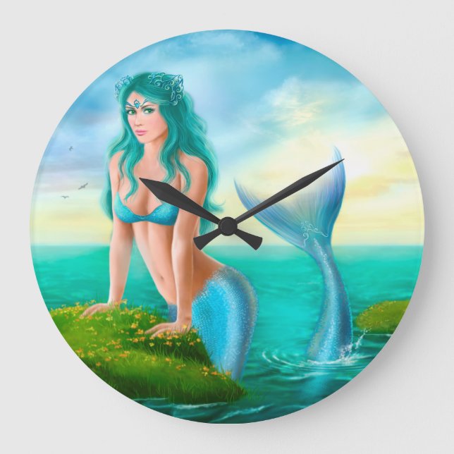 Reloj Redondo Grande Clocks Fantasy beautiful young woman mermaid (Anverso)