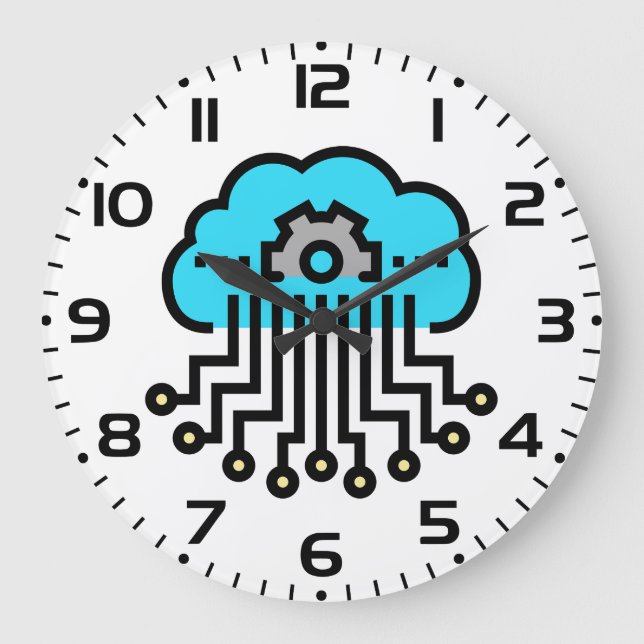 Reloj Redondo Grande Cloud Computing Network Circuit Gear Tech (Anverso)
