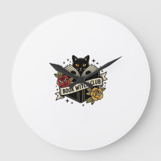Reloj Redondo Grande Club de brujas del gato del logotipo del libro