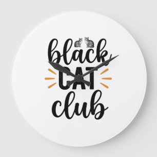 Reloj Redondo Grande Club de Gato Negro Diseño Vectorial para Amantes d