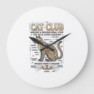 Reloj Redondo Grande Club de Gatos Anatomía de Gato Diagrama Científico