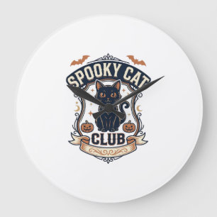 Reloj Redondo Grande Club de Gatos Espeluznantes Gato Halloween Gato Es